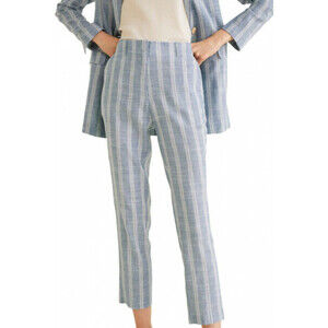 Mango Striped Linen Pants Size 4 US 36 EUR in blue white